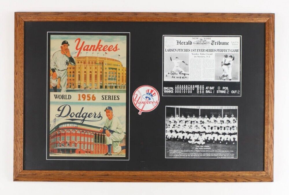 Don Larsen Signed New York Yankees Framed Newspaper Display Inscribed PG 10-8-56