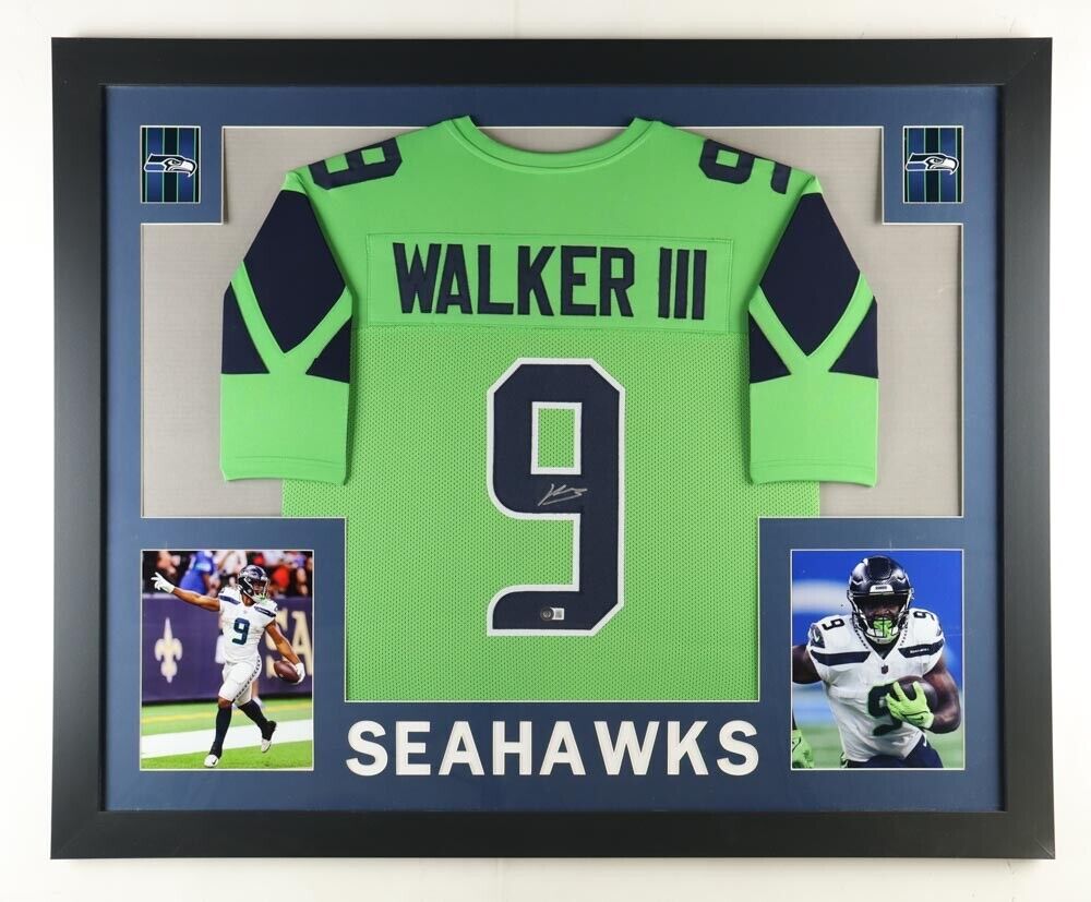 Kenneth Walker III Signed Seattle Seahawks 35 x 43 Framed Jersey (Beckett) R.B