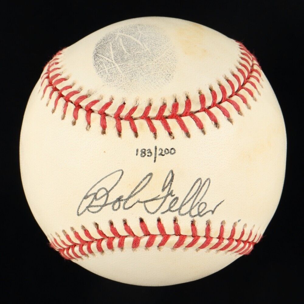 Bob Feller Signed LE AL Baseball Display w/ Thumbprint w/ Case (Beckett) Indians