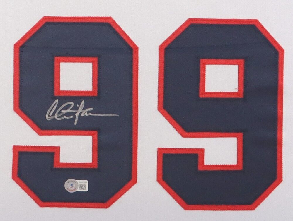 Charlie Sheen Signed Major League 35x43 Framed Indian Jersey (Beckett)Wild Thing