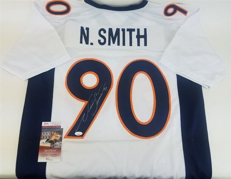 Neil Smith Signed Denver Broncos White Jersey (JSA COA) 6×Pro Bowl Defensive End