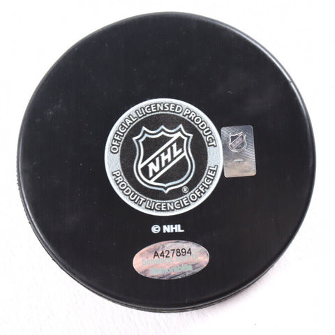 Grant Fuhr Signed Edmonton Oiler Logo Hockey Puck (Schwartz) 1988 Vezina Trophy