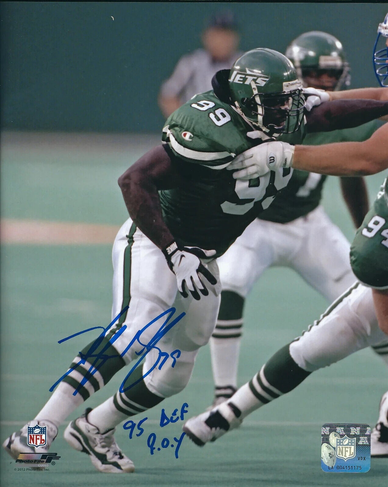 Hugh Douglas Signed New York Jets Jersey Inscribed DROY 95 (JSA COA) Pro Bowl DE