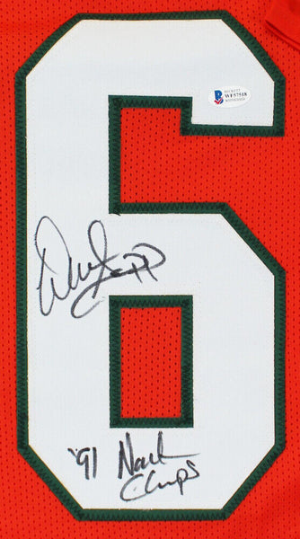 Warren Sapp Signed Miami Hurricane Jersey Inscribed 91 Ntl. Champs (Be –