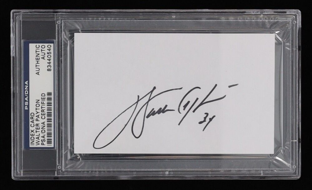 Walter Payton Signed Chicago Bear Index Card (PSA/DNA Encapsulated) 9xPro Bowler