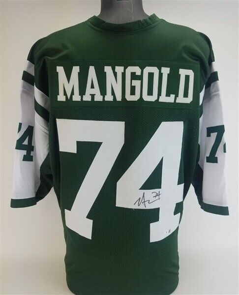 Nick Mangold Signed New York Jets Green Home Jersey (Beckett) 7xPro Bowl Center