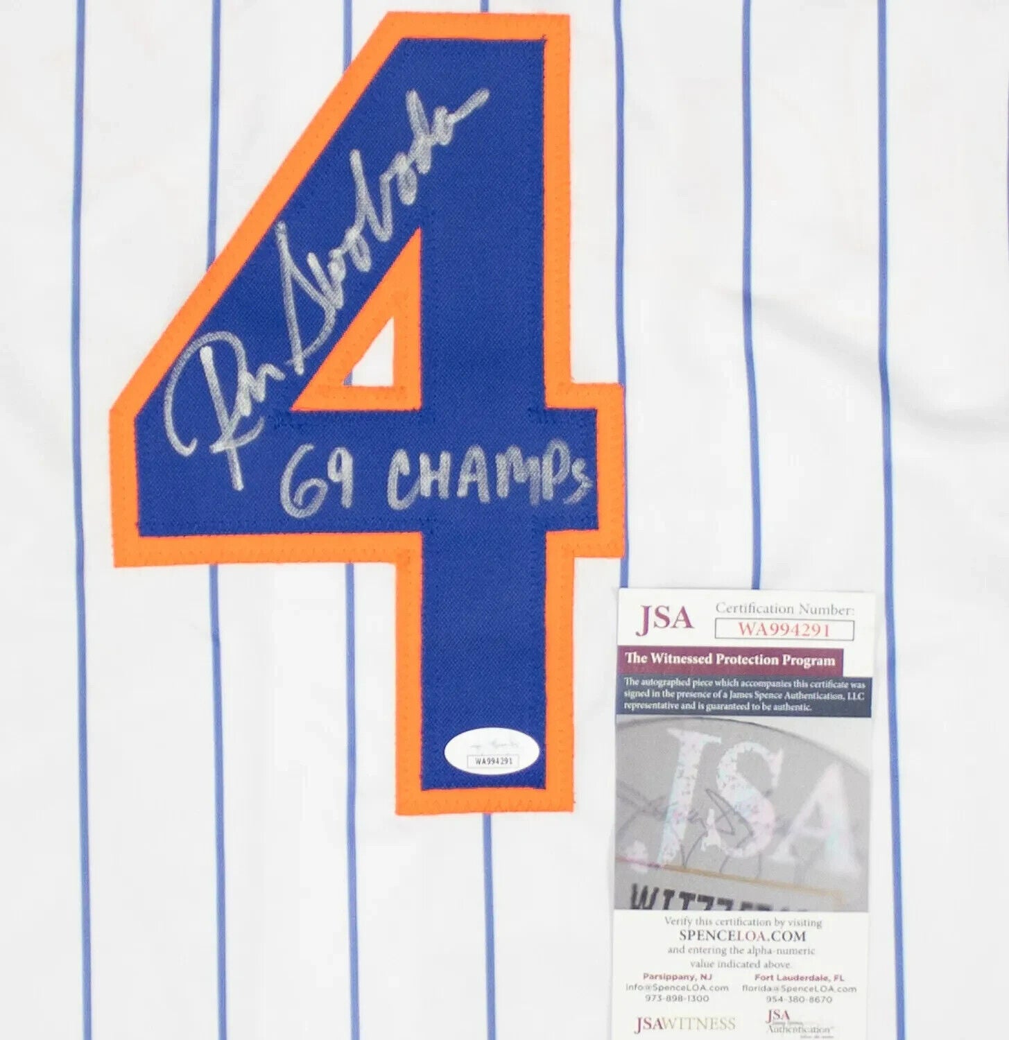 Ron Swoboda “69 Champs” Signed New York Mets Jersey (JSA COA) The Catch
