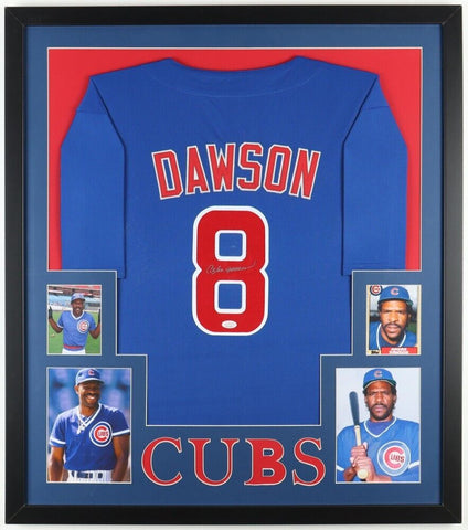 Andre Dawson Signed Chicago Cubs 30x34 Custom Framed Blue Home Jersey (JSA)