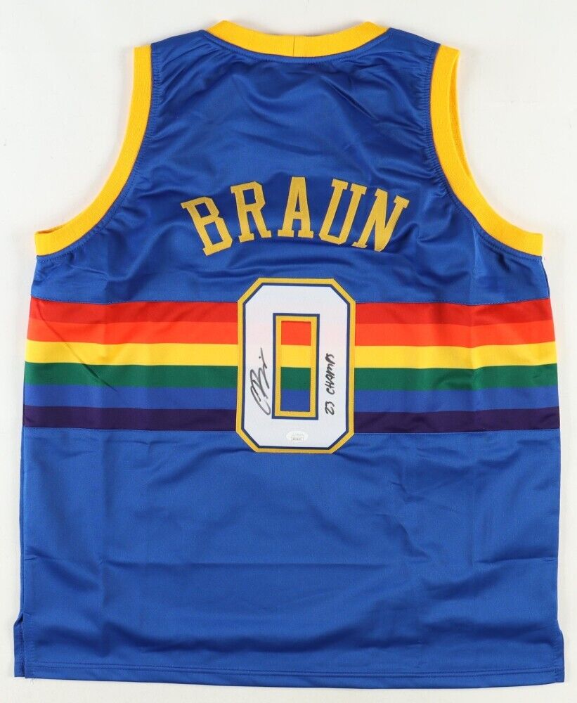Christian Braun Signed Denver Nuggets Throwback Jersey Ins "23 NBA Champs" (JSA)