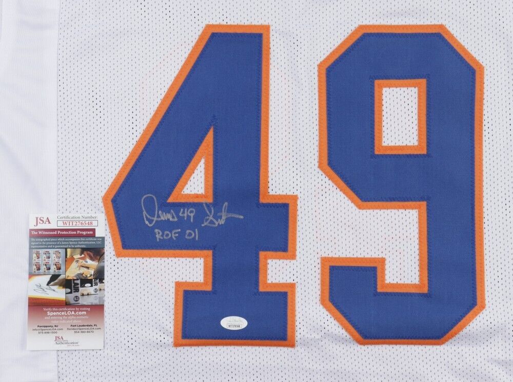 Dennis Smith Signed Denver Broncos White Home Jersey (JSA COA) 6xPro Bowl Safety