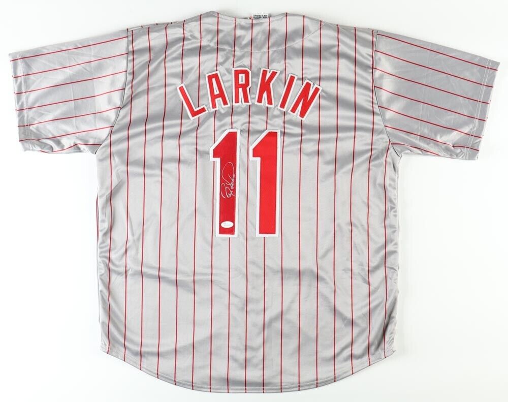 Barry Larkin Signed Cincinnati Red jersey (JSA) 12xAll Star Shortstop / HOF 2012
