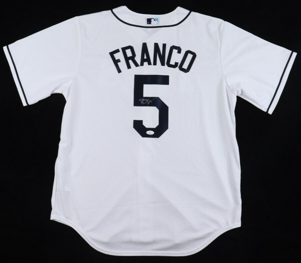 Autographed/Signed Wander Franco Tampa Bay White Baseball Jersey JSA COA  Auto