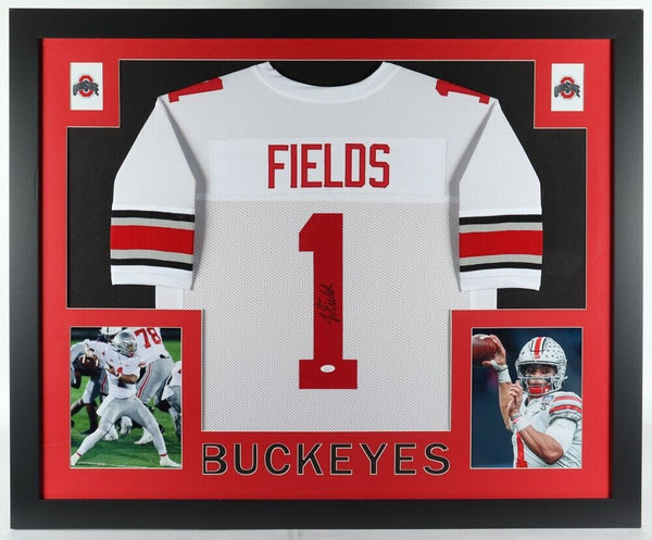 Justin Fields Signed 35x43 Custom Framed Jersey (JSA Hologram)