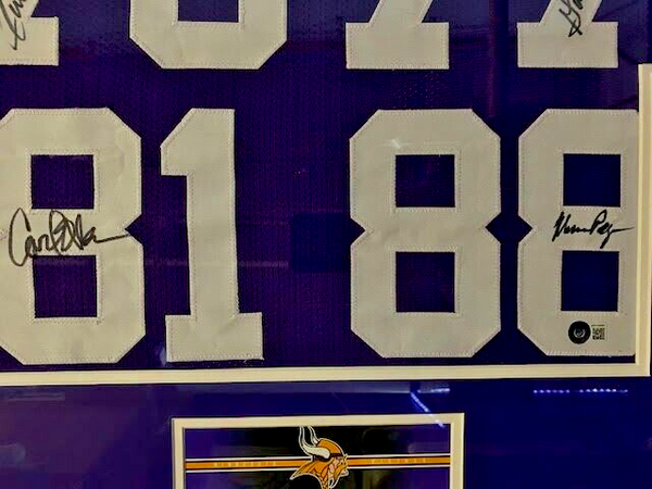 Purple People Eaters Signed Minnesota Vikings Framed Purple XL Jersey BAS  31053