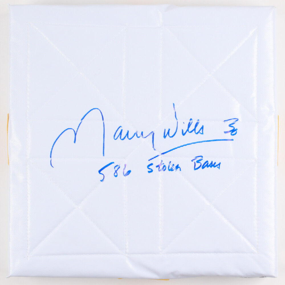 Maury Wills Signed Full-Size Base Inscribed "586 Stolen Bases" (PA COA) Dodgers