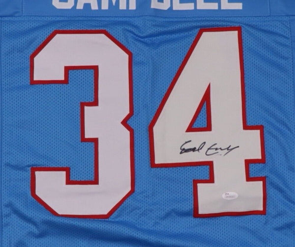 EARL CAMPBELL AUTOGRAPHED HOUSTON OILERS JERSEY AASH HOF 91 INSC