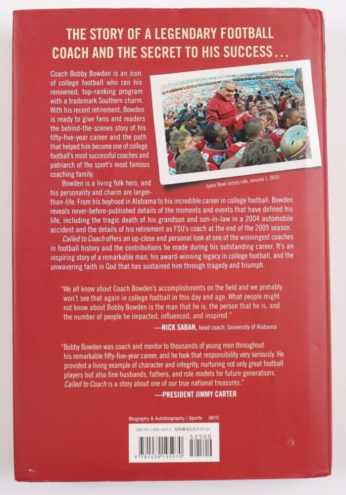 Bobby Bowden Signed "Called to Coach" Hardcover Book (JSA) Legendary F S U Coach