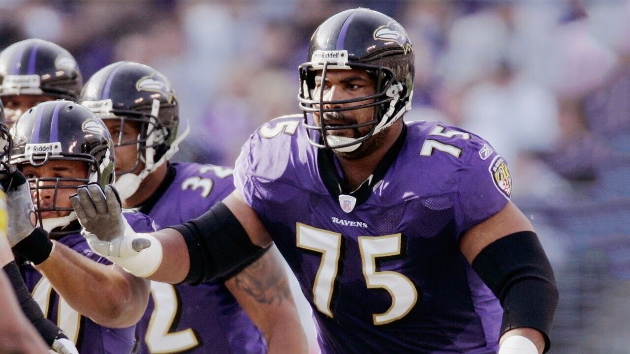 Jonathan Ogden Signed Baltimore Ravens USA Stat Jersey (JSA COA) 11xPro Bowl O.T