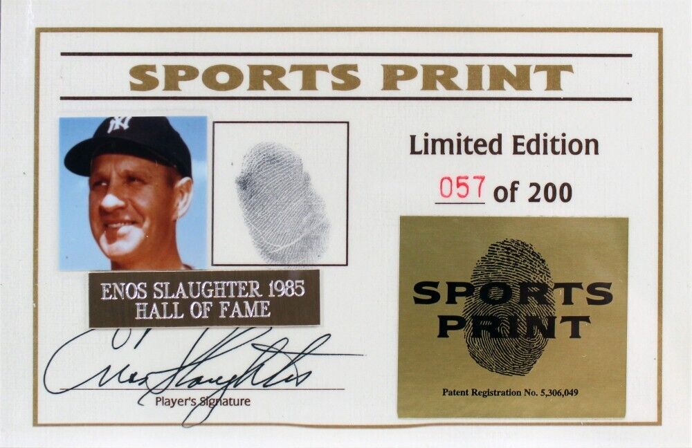 Enos Slaughter Signed LE NL Baseball Display w/ Display Case Cardinals, Yankees