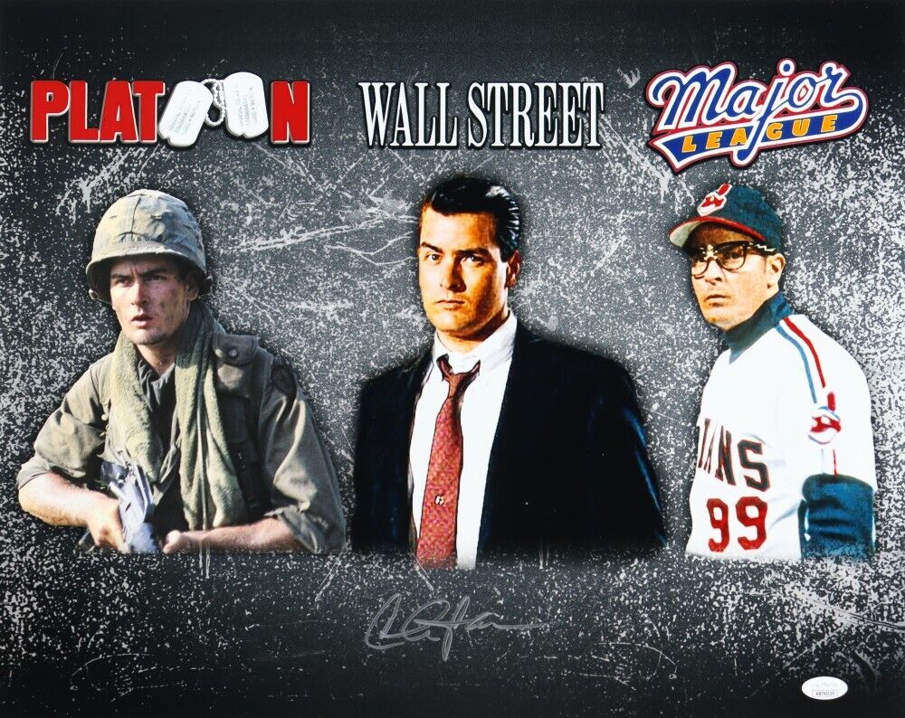 Charlie Sheen Signed 16x20 Photo (JSA COA) 3 of His Most Famous Role