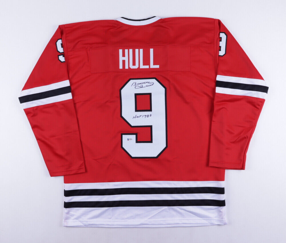 Bobby Hull Signed Chicago Blackhawks Jersey Inscribed "HOF 1983" (Beckett COA)