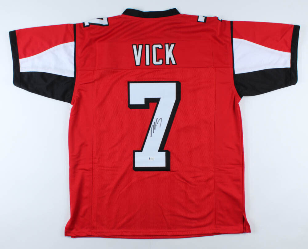 Michael Vick Signed Atlanta Falcons Red Jersey (Beckett COA) 4×Pro Bowl Q.B.