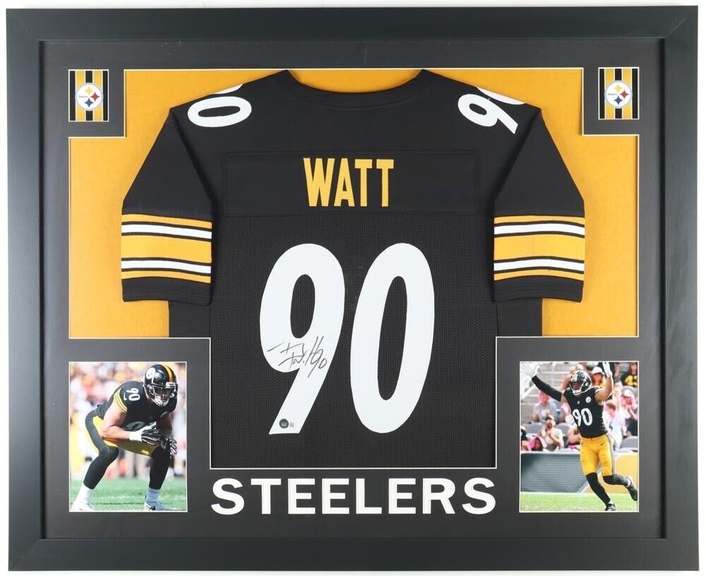 T. J. Watt Signed Steelers 35x43 Framed Jersey (Beckett) 2017 1st Round Pick L.B