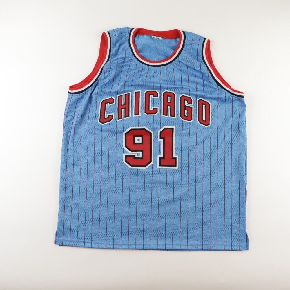 Dennis Rodman Signed Chicago Bulls Powder Pinstriped Jersey (JSA) 5xNBA Champion