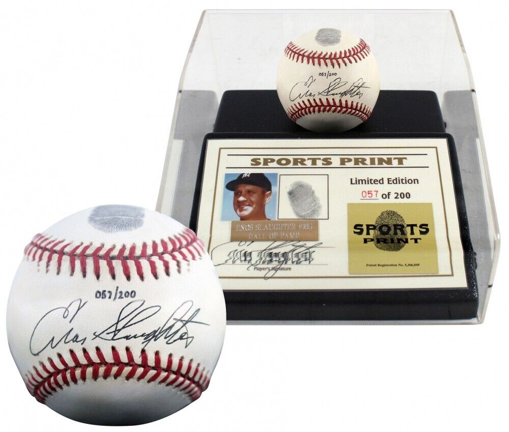 Enos Slaughter Signed LE NL Baseball Display w/ Display Case Cardinals, Yankees