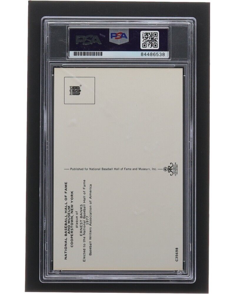 Ernie Banks / Mr. Cub Signed Hall of Fame Plaque Postcard (PSA/DNA) Chicago Cubs