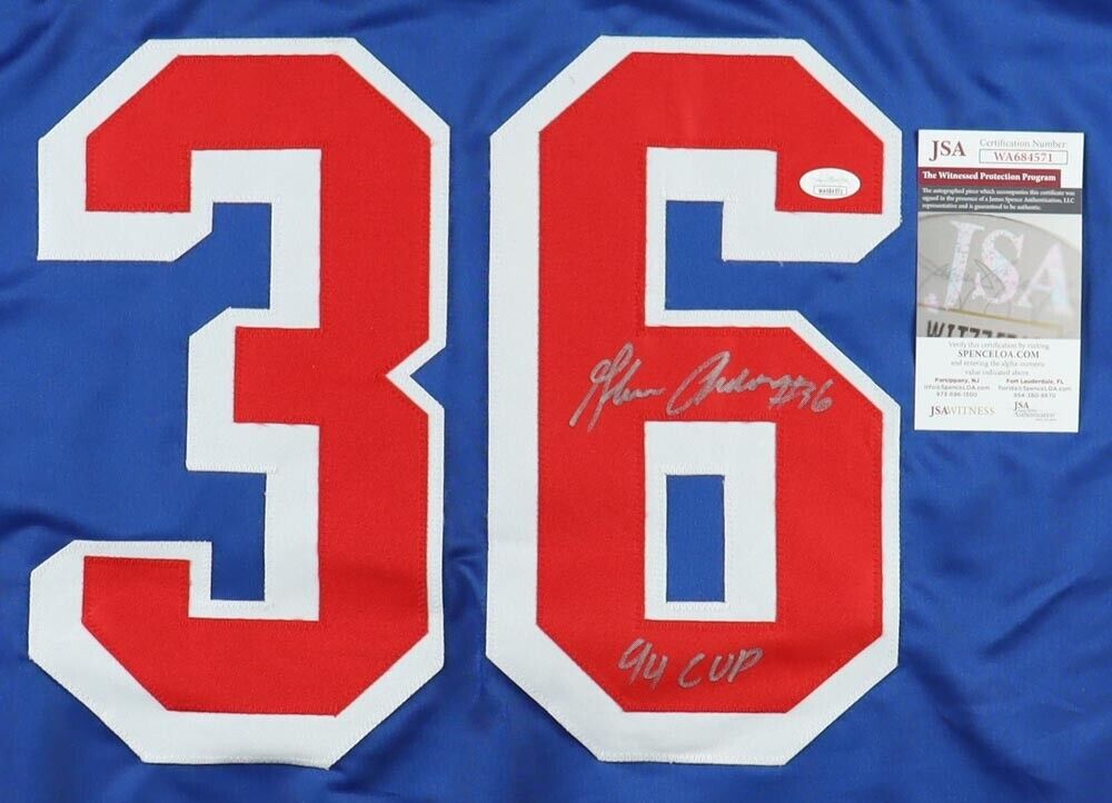 Glenn Anderson Signed New York Rangers Jersey Insc "94 Cup" (JSA COA) 6xChampion