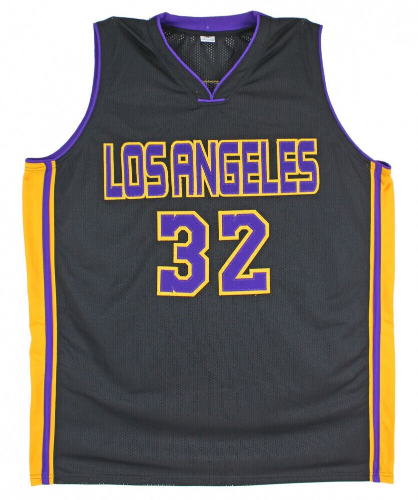 Magic Johnson Signed Los Angeles Lakers Black Jersey (Beckett COA) 5xNBA Champ