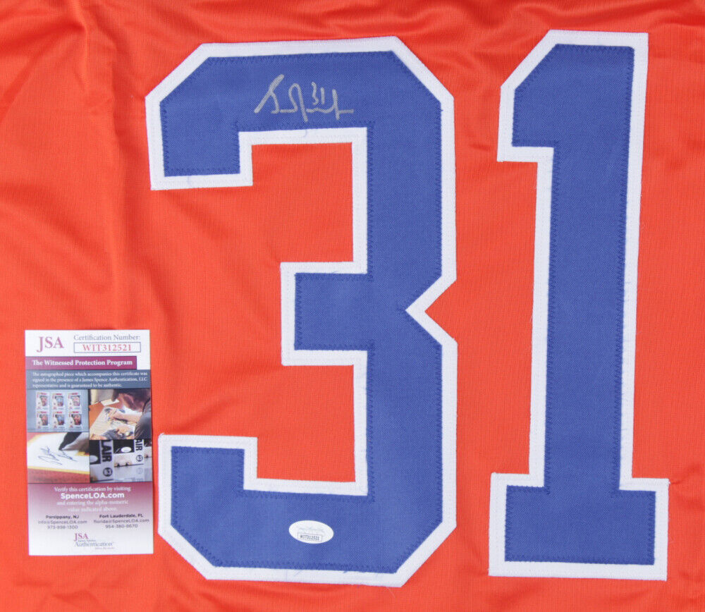 Grant Fuhr Signed Edmonton Oiler Jersey (JSA COA) 5xStanley Cup Champ Goaltender