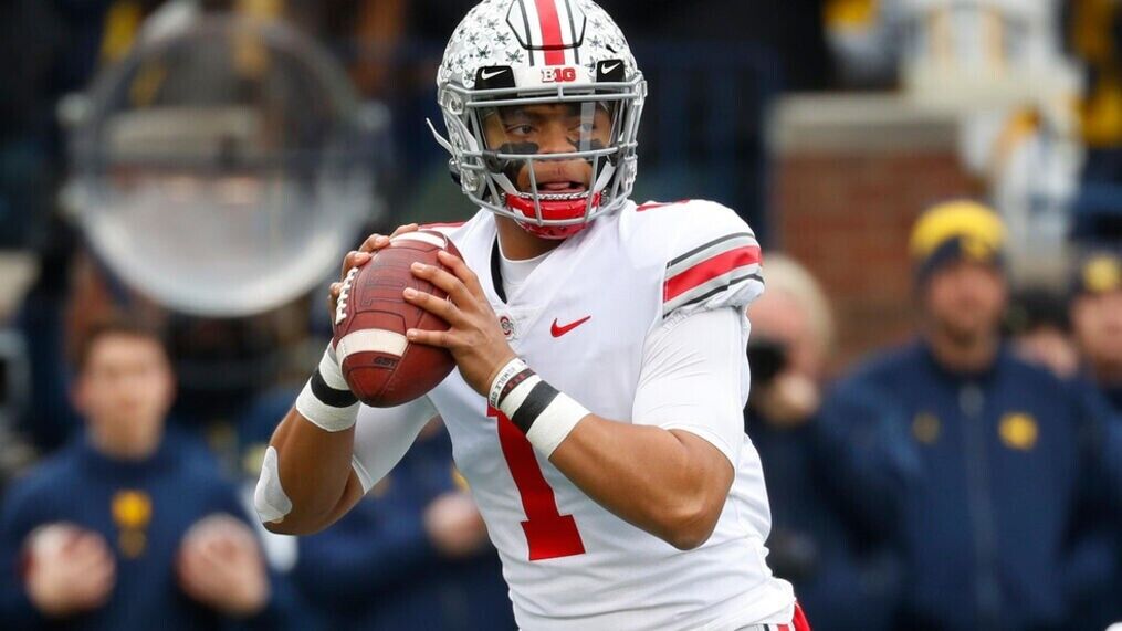 Justin Fields Signed Ohio State Buckeyes 35x43 Framed Jersey (JSA Rookie COA) QB