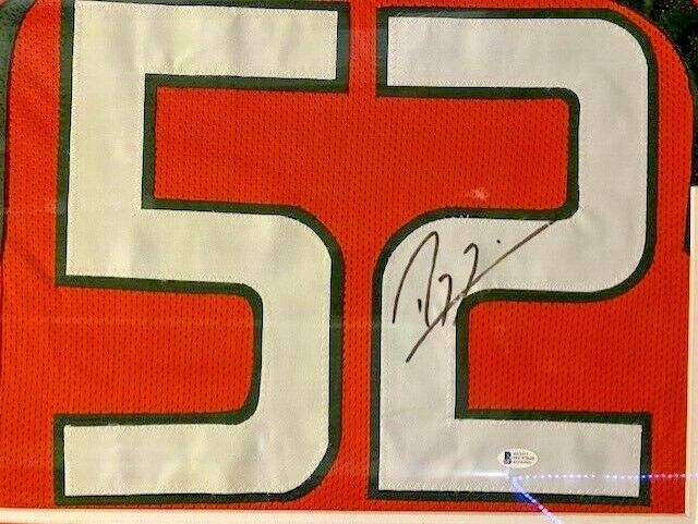 Ray Lewis Signed Miami Hurricanes 35"x 43" Framed Jersey (Beckett COA) Ravens LB