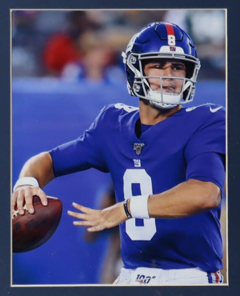 Daniel Jones Signed New York Giants 35x43 Framed Blue Jersey (Beckett Hologram)