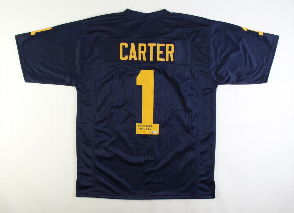 Anthony Carter Signed Michigan Wolverines Jersey Inscribed "CFHOF 2001"(Beckett)