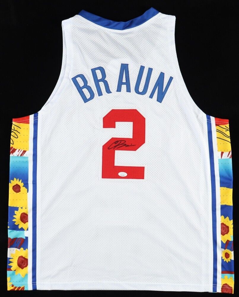 Christian Braun Signed Kansas Jayhawks Jersey (JSA) Denver Nuggets 1st Round Pck