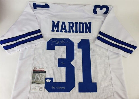 Brock Marion Signed Dallas Cowboys White Home Jersey "2x SB Champs" (JSA COA)