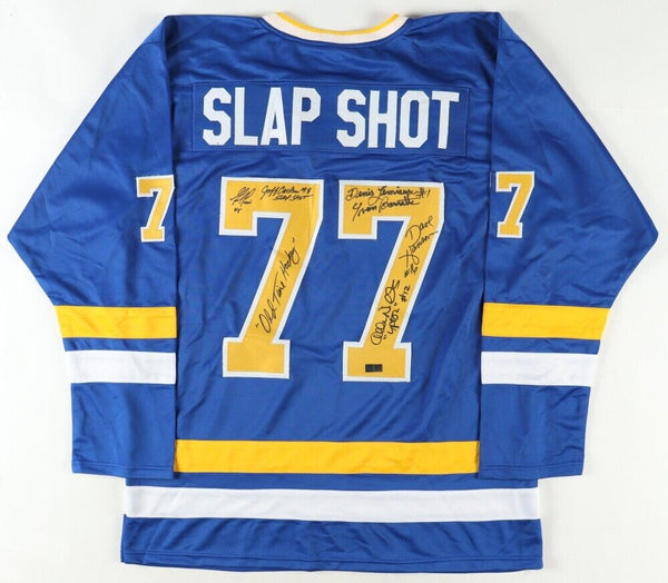 Slap Shot Jersey Signed by 5 Hanson Brothers confinescollectibles