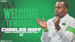 Charles Huff Signed Marshall Thundering Herd Mini Helmet "Go Herd" /Head Coach