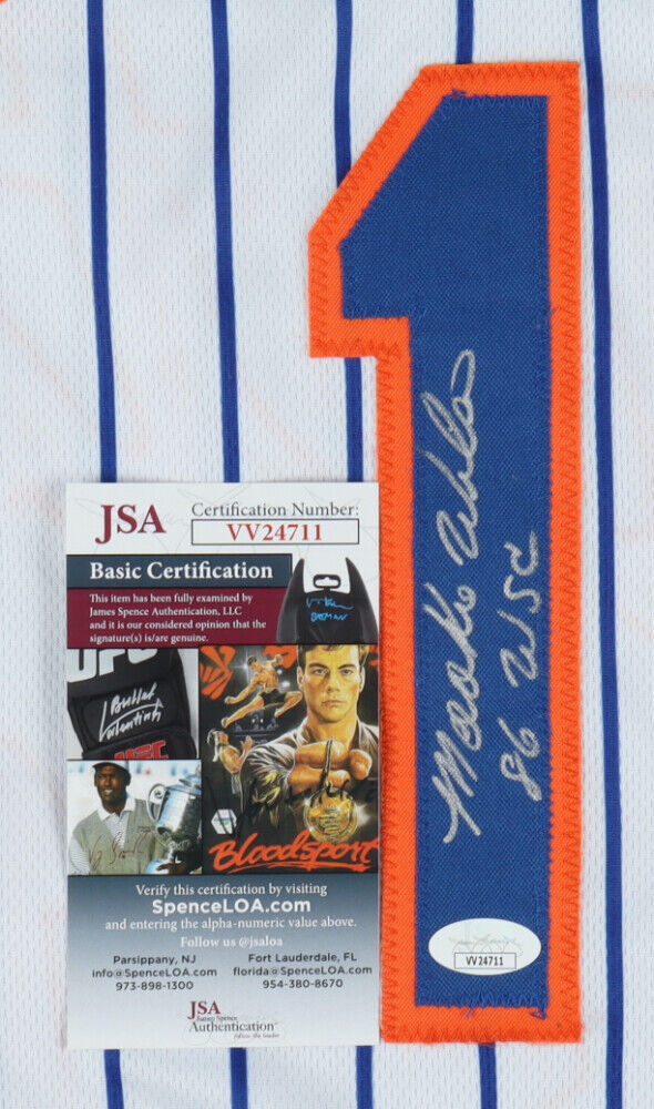 Mookie Wilson Signed New York Mets Pinstriped Jersey Inscribed "86 WSC" (JSA) CF