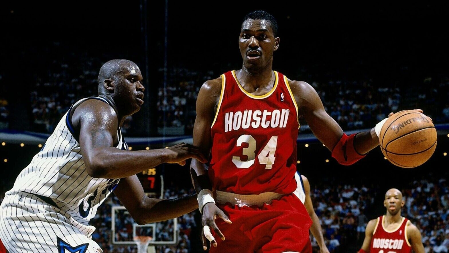 Hakeem Olajuwon Signed Rockets 35" x 43" Framed Jersey (JSA COA) All Star Center