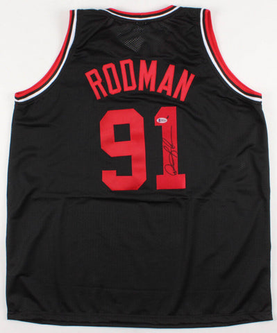 Dennis Rodman Signed Black Chicago Bulls Jersey (Beckett COA) Leading Rebounder