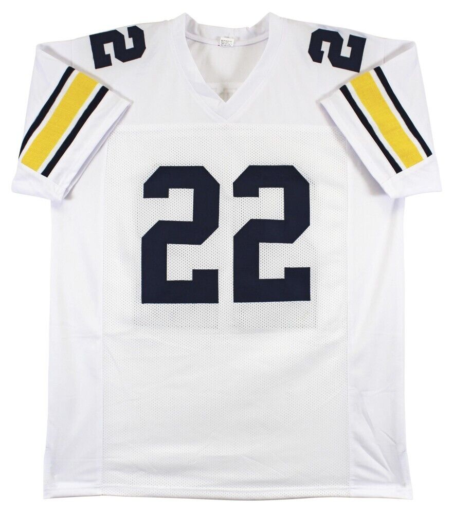 TY Law Signed Michigan Wolverines White Jersey (Beckett)Patriots 1st Rnd Pk 1995