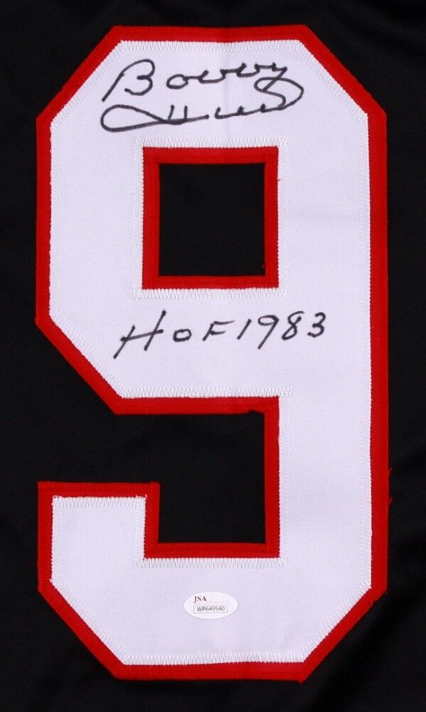 Bobby Hull Signed Black Chicago Blackhawks Jersey Inscribed "HOF 1983" (JSA COA)