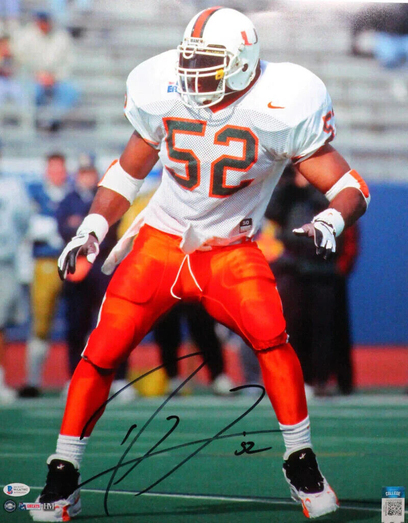 Ray Lewis Signed Miami Hurricanes 35"x 43" Framed Jersey (Beckett COA) Ravens LB