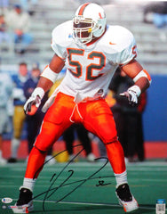 Ray Lewis Signed Miami Hurricanes 35"x 43" Framed Jersey (Beckett COA) Ravens LB