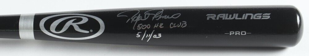Rafael Palmeiro Signed Rawlings Pro Bat Inscribed 500 HR Club & 5/11/03 JSA COA