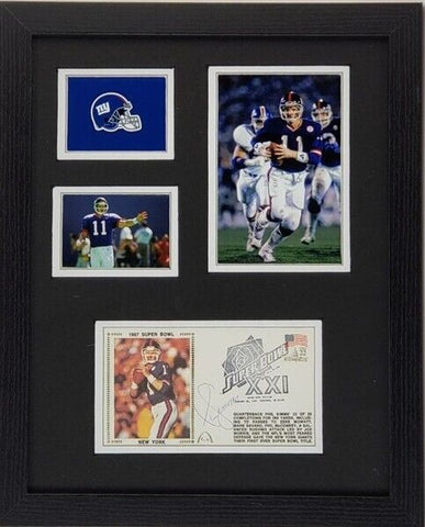 Phil Simms Signed Cachet Envelope / 12x15 New York Giants Framed Display JSA COA